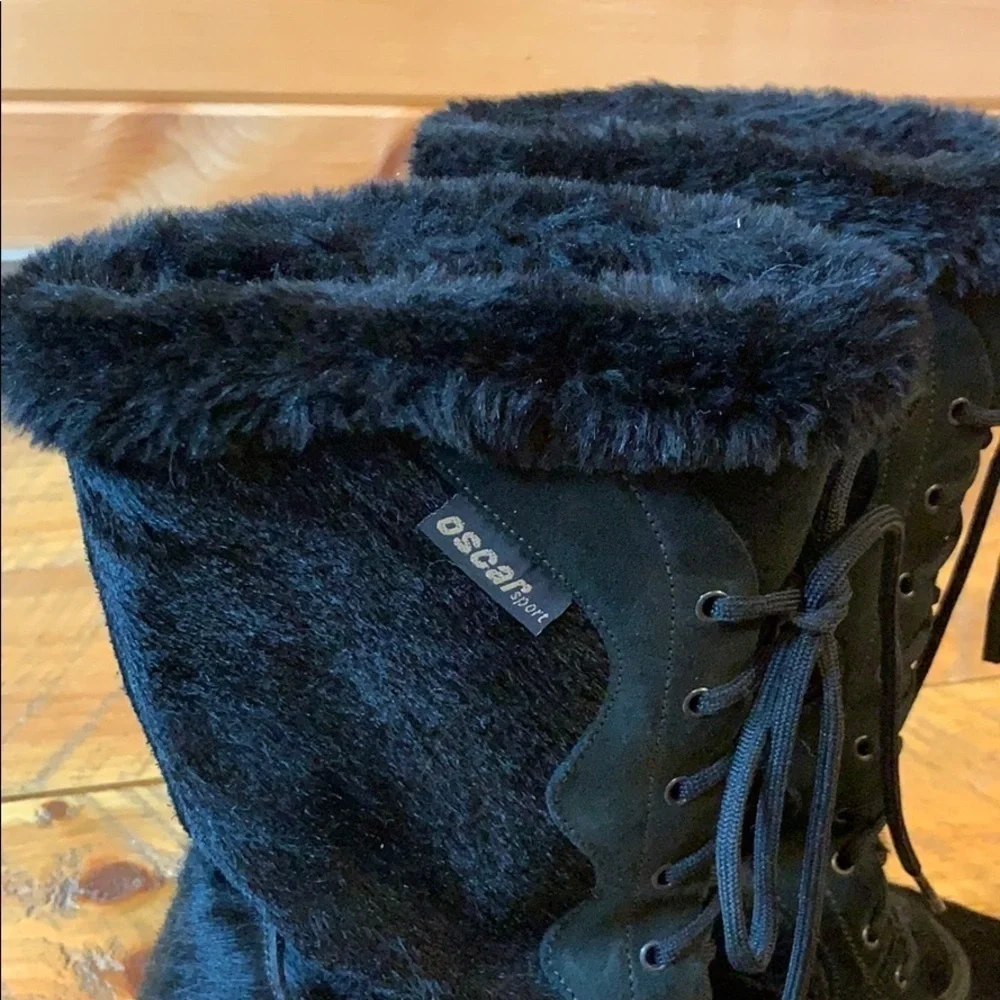 Oscar Sport black fur winter / snow boots with wedge heel Size 6